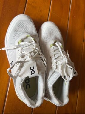 On Cloud White Running Sneakers with Lime Accents